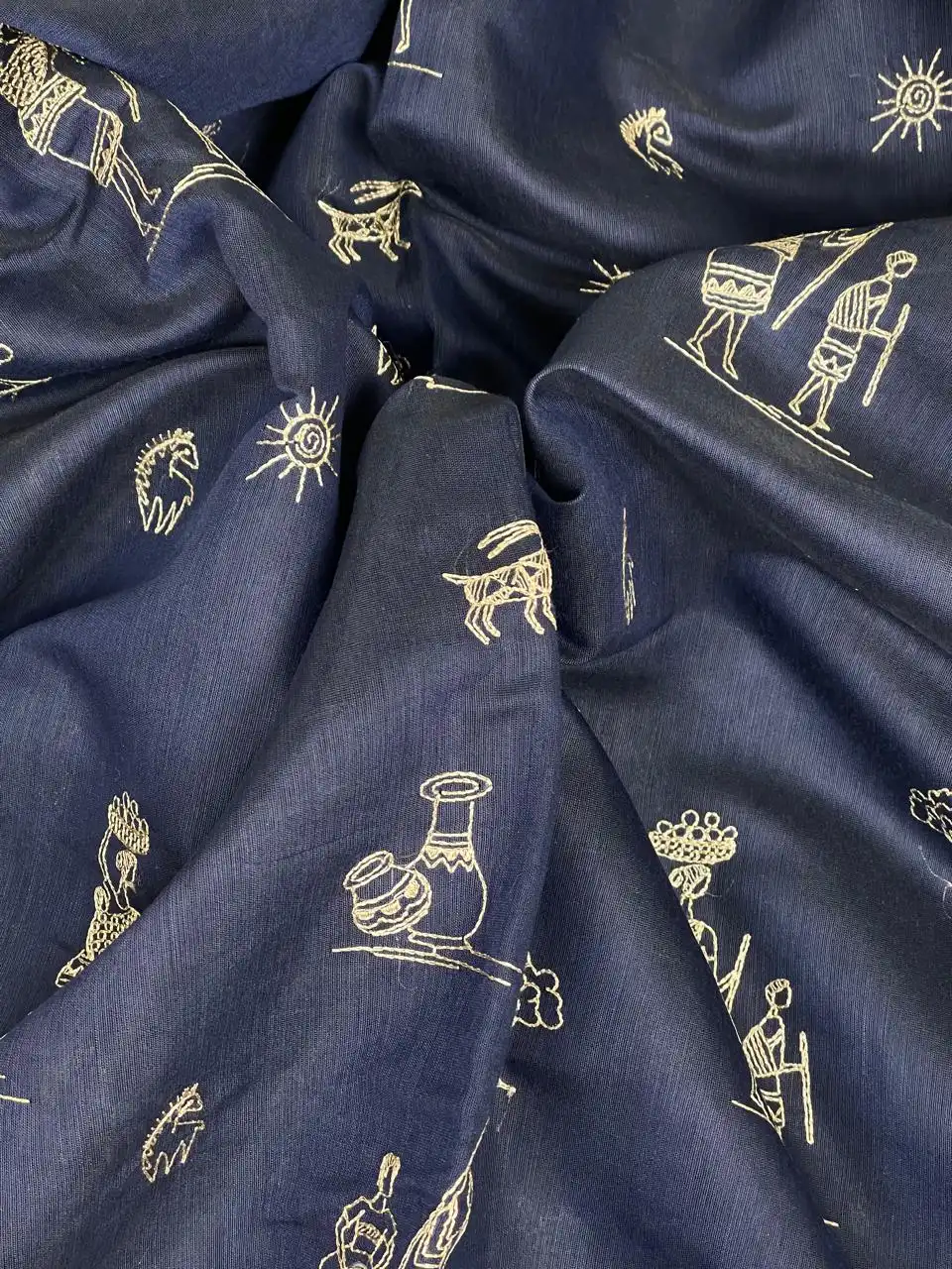 Saura Art Cotton Saree Navy Blue Tribal Figure Buti view 2