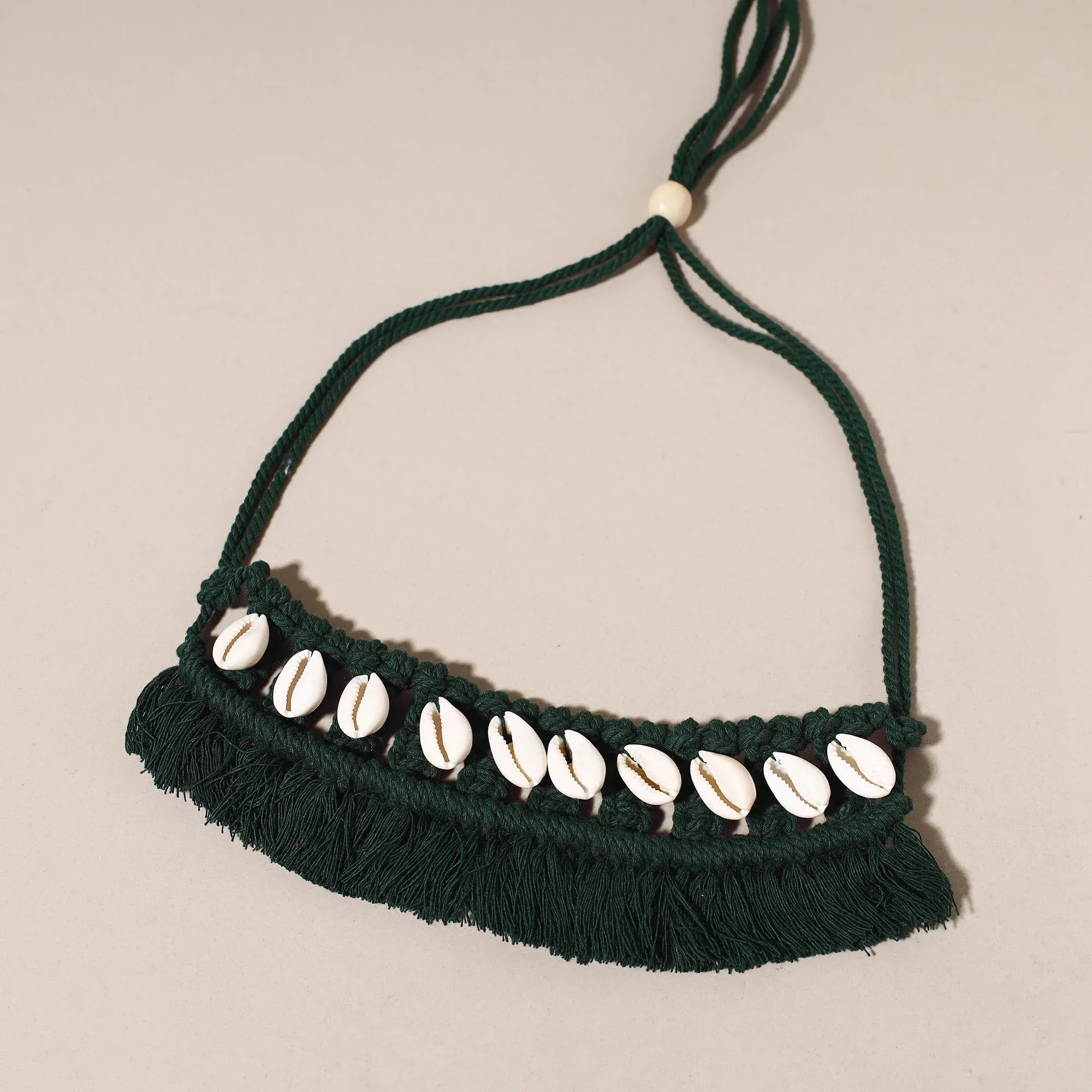 Green Thread & Seashell Handmade Macrame Choker