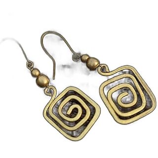 LOOK AND ADORN Brass Square Spiral Dangle Earring in Gold