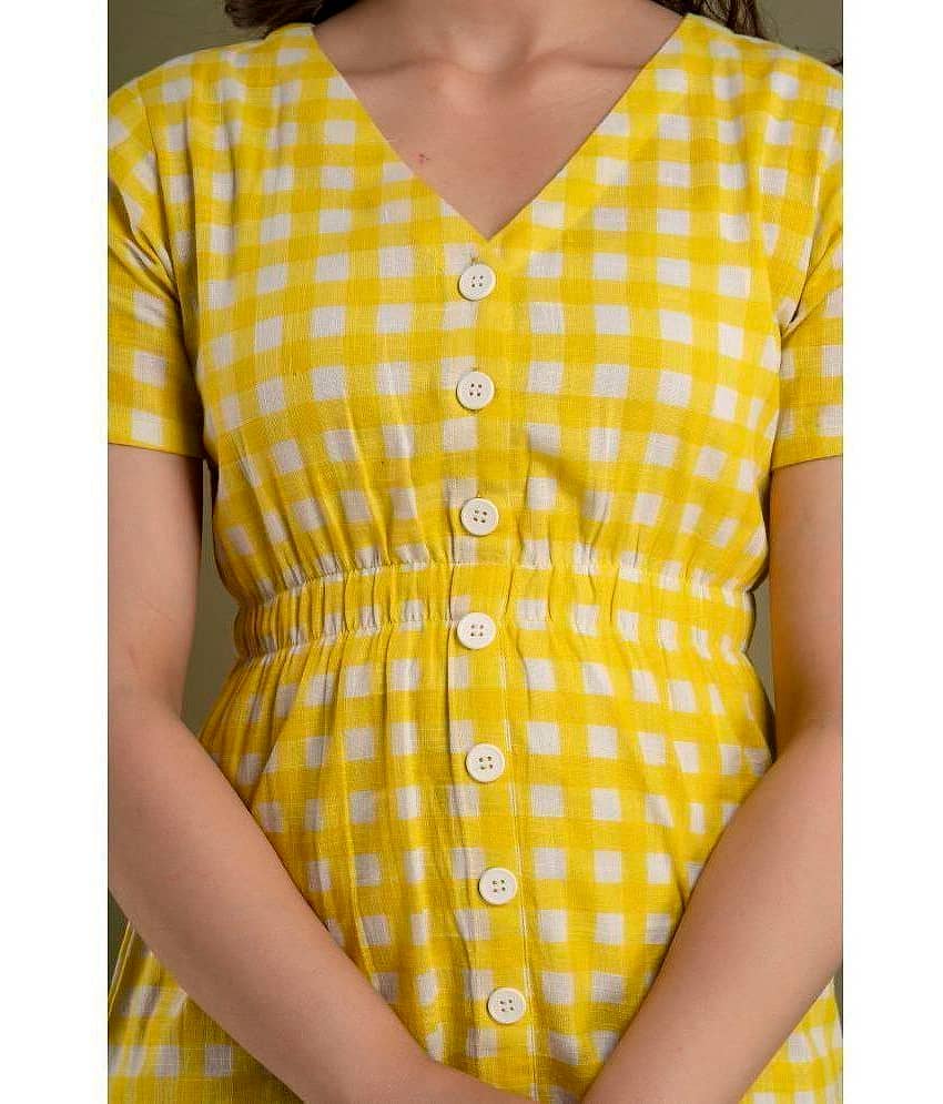 FABRR - Yellow Cotton Blend Women's Side Slit Dress ( Pack of 1 ) view 2