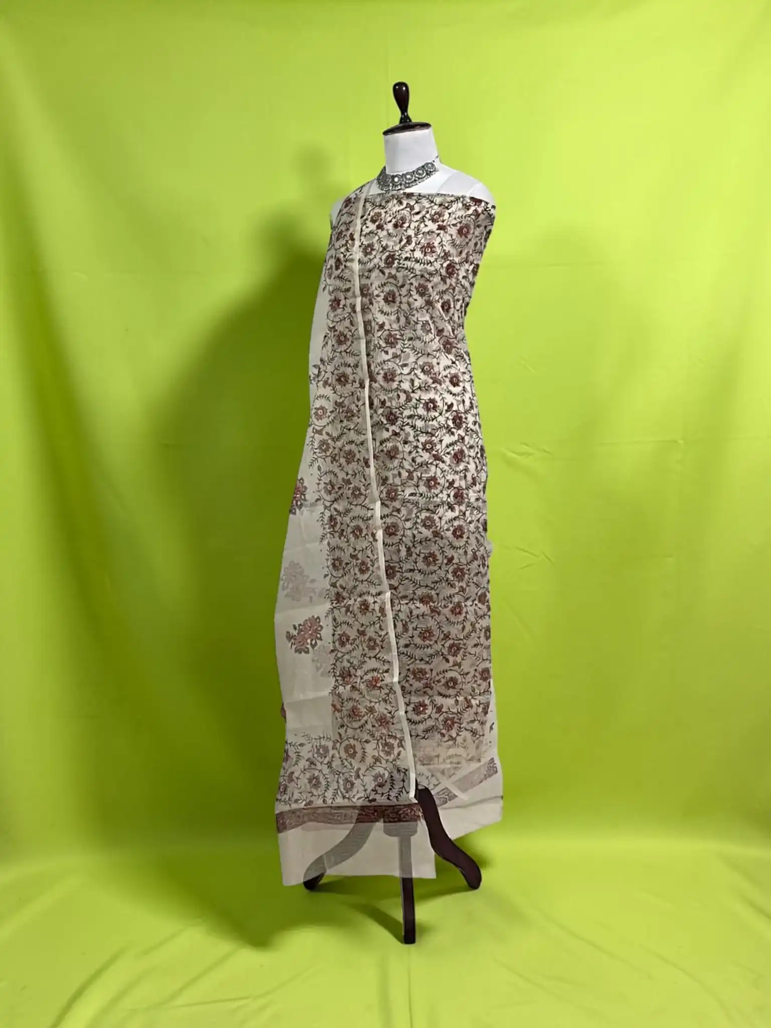 Handwoven Kota Doria Cotton Silk Dress Material with Hand Embroidery view 2