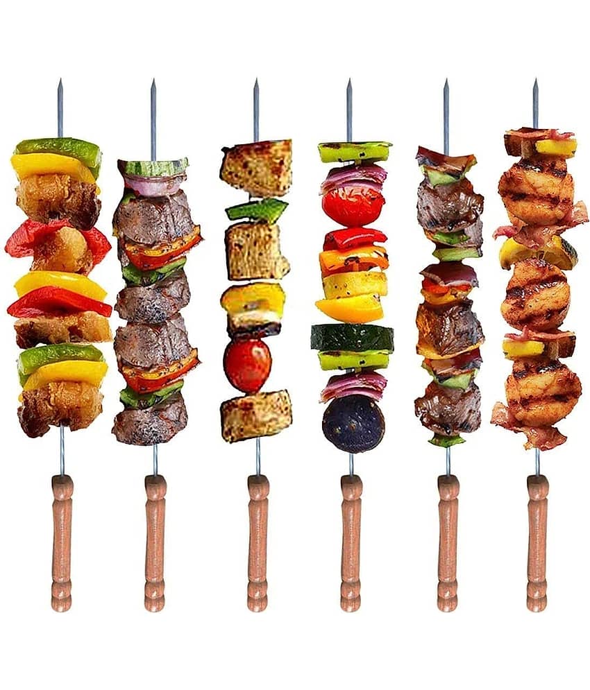THRIFTKART - Barbecue Skewers Sticks 12 Inch Long Wooden Handle BBQ Skewers for Cooking Paneer Tikka, Seekh Kabab, Tanduri Chicken, Tanduri Gobi, Veg Tikks, Kebabs Etc (PACK OF 12) view 2