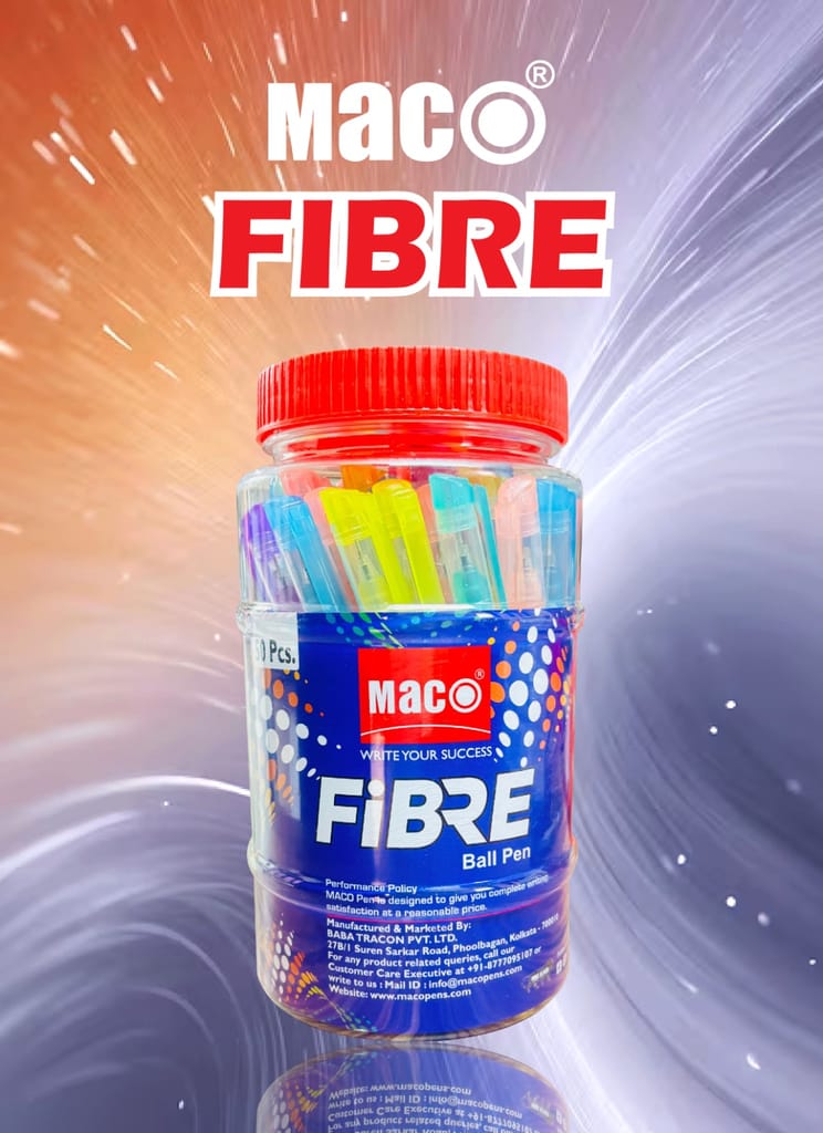 Maco Fibre Jar of 50|Pens with comfortable Grip for smooth writing| Cool and elegant 5 Colors Ball Pen (Pack of 50, Ink Color - Blue)