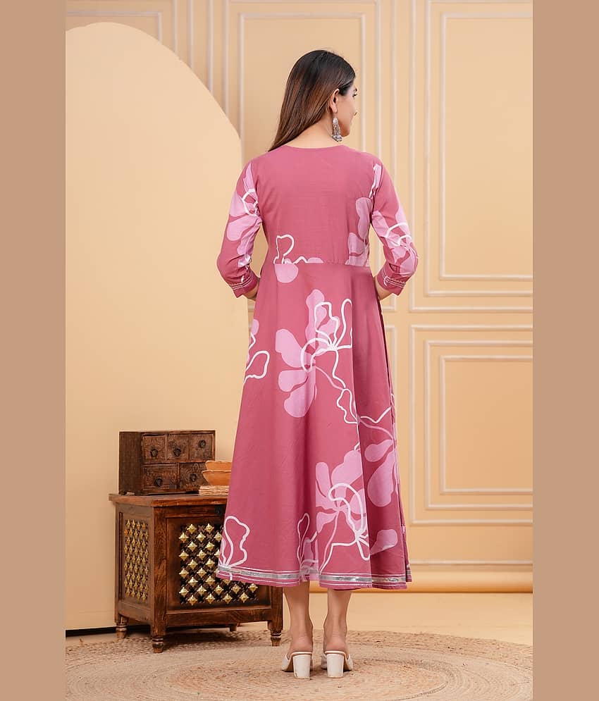 CTMTEX Women Viscose Rayon Printed Anarkali Kurti ( Pink ) view 2