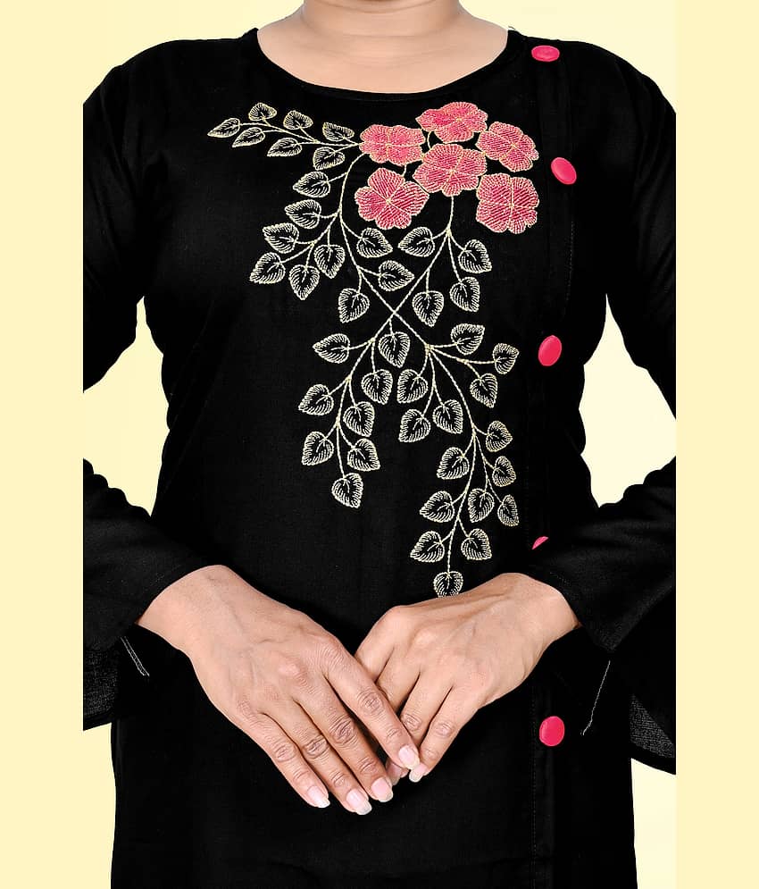 haya fashion - Black Rayon Women's Straight Kurti ( Pack of 1 ) view 2