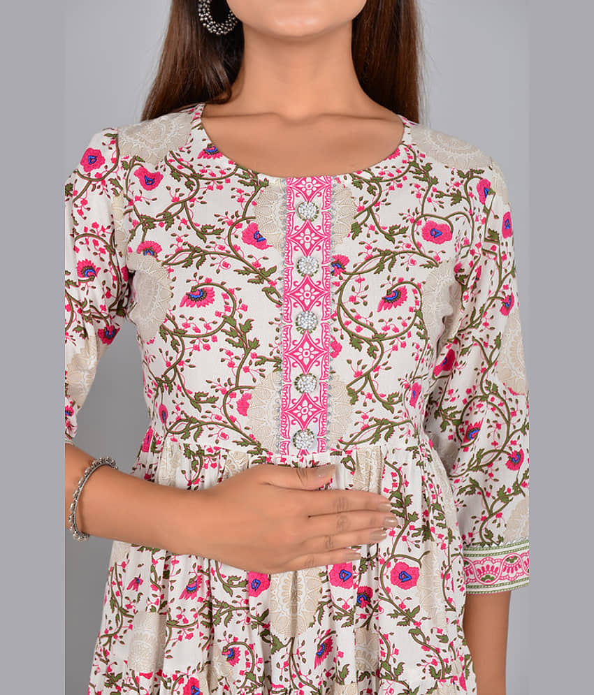 NUPITAL Cotton Blend Self Design Anarkali Women's Kurti - Yellow ( Pack of 1 ) view 2