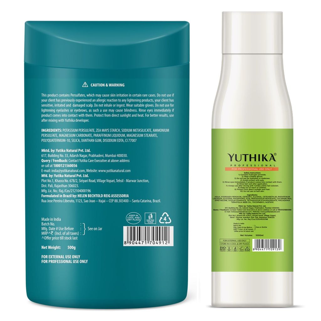 Yuthika Professional Blonder Powder 500g with Hair Color Developer 30 Volume (9%) 1000ml view 2