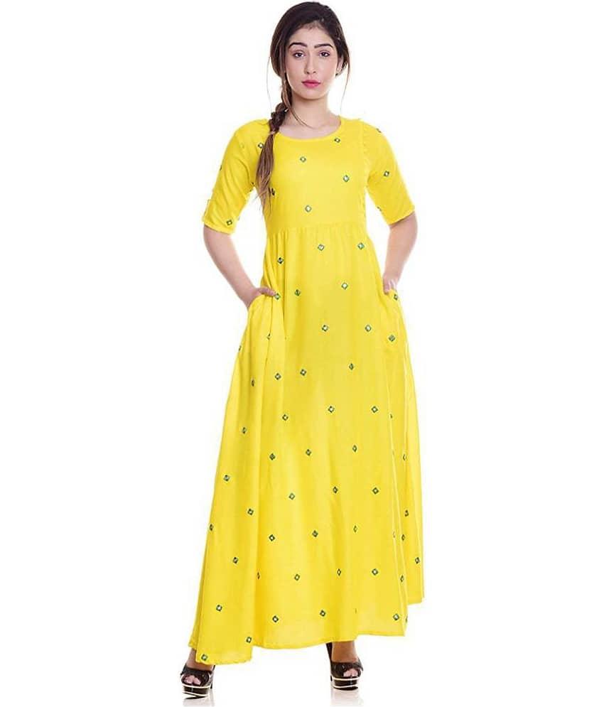 RI AND SU TEXTILE Yellow Rayon Anarkali Kurti view 2