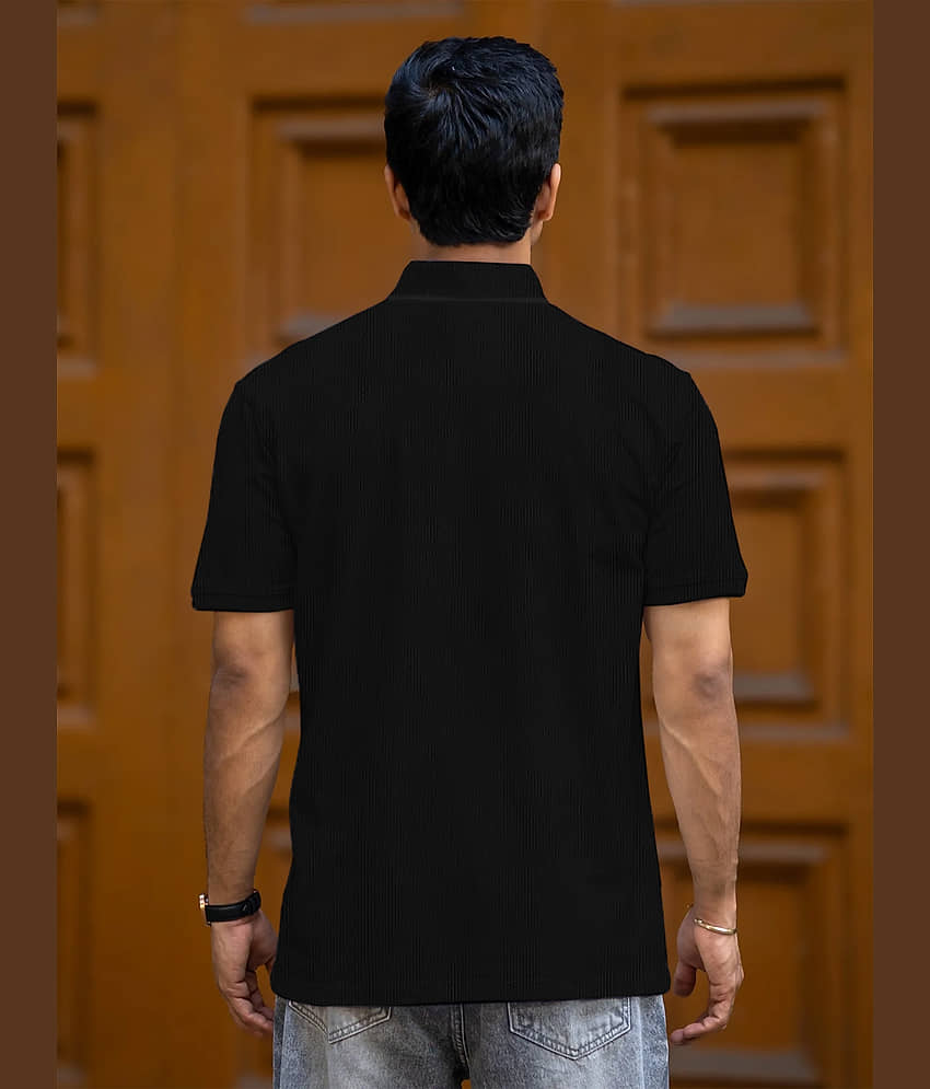 Leotude Men Cotton Blend Regular Fit Solid Polo T Shirt ( Black ) view 2