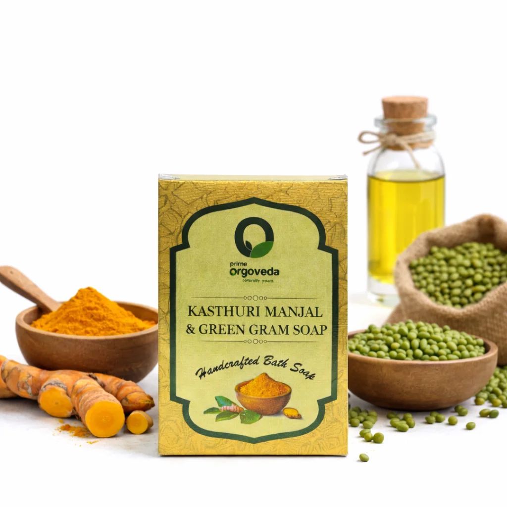 Kasturi Manjal & Green Gram Soap | Ayurvedic Herbal Soap for All Skin Types | Handmade (125g)