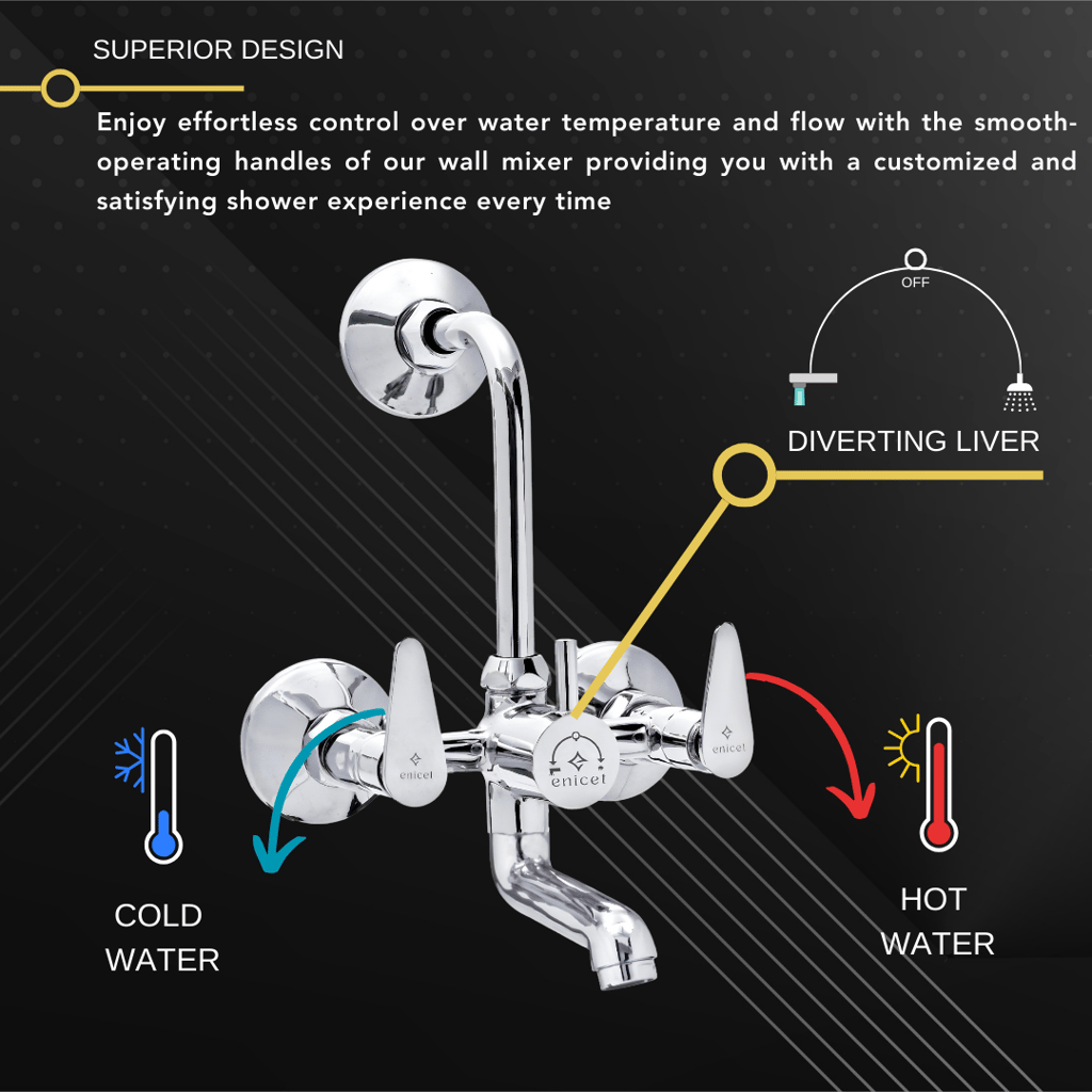 Enicet 2 in 1 wall mixer with L bend pipe for overhead shower view 2