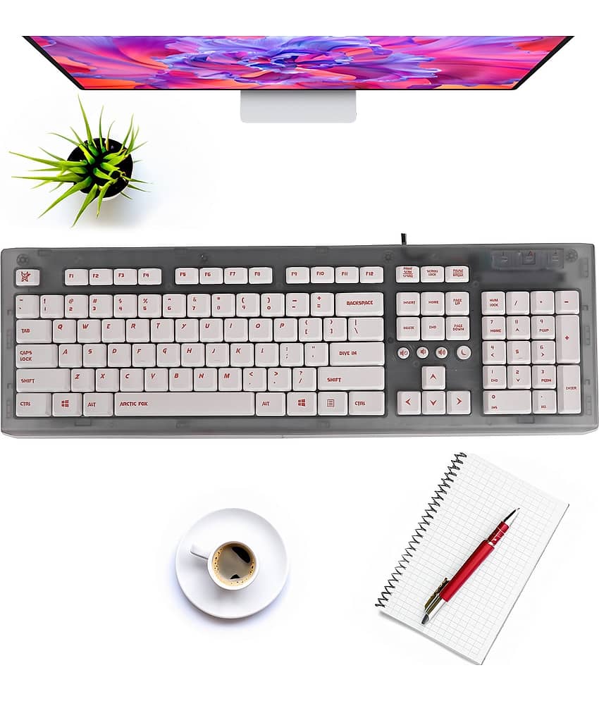 Arctic Fox Grey USB Wired Desktop Keyboard view 2