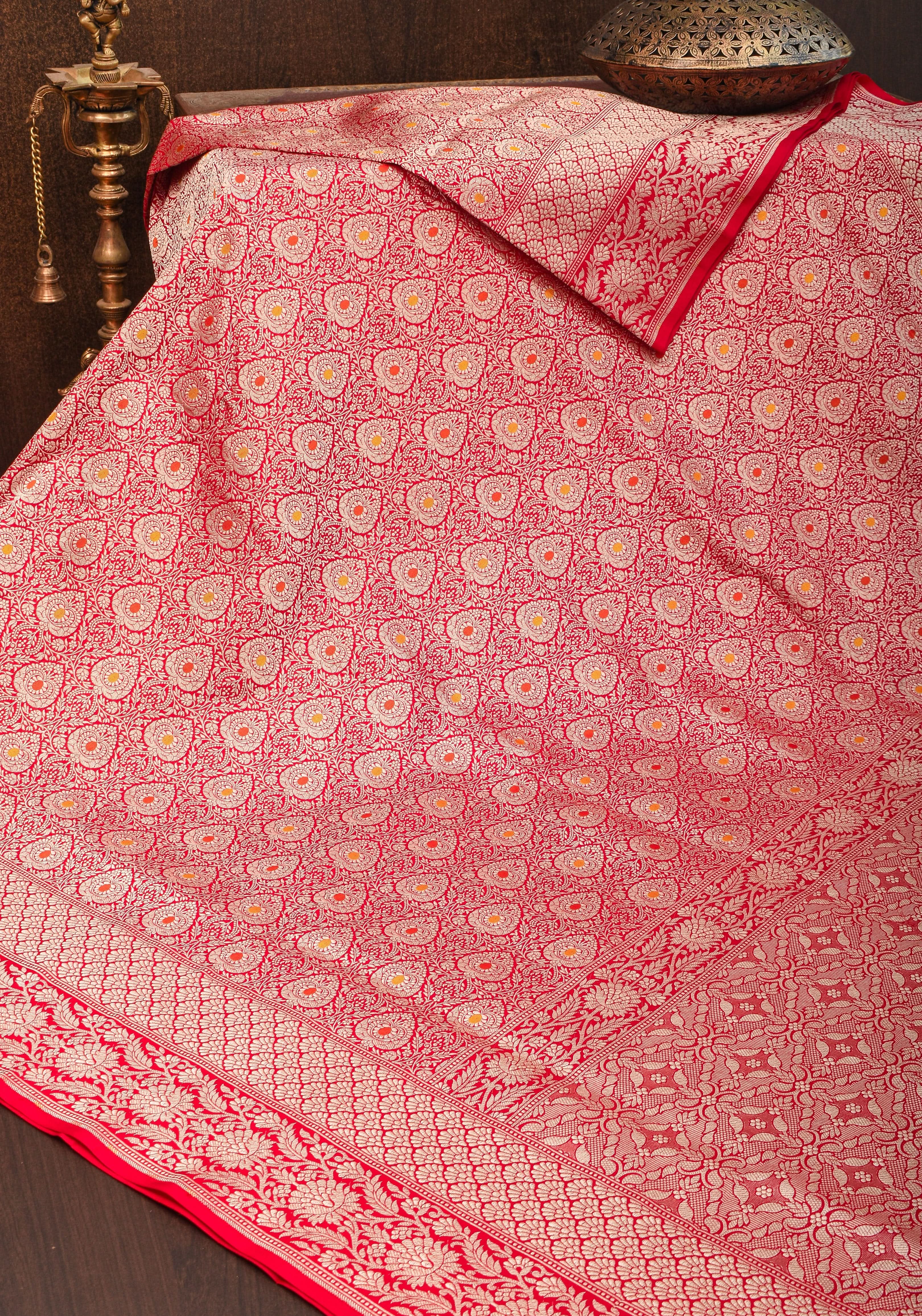 Red Exquisite and Intricate Banarasi Katan Silk Saree with Meenakari Brocade | SILK MARK CERTIFIED view 2