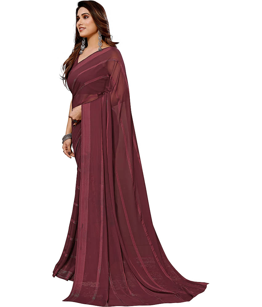 ANAND SAREES Satin Striped Ilkal Saree With Unstitched Blouse Piece ( Brown ) view 2