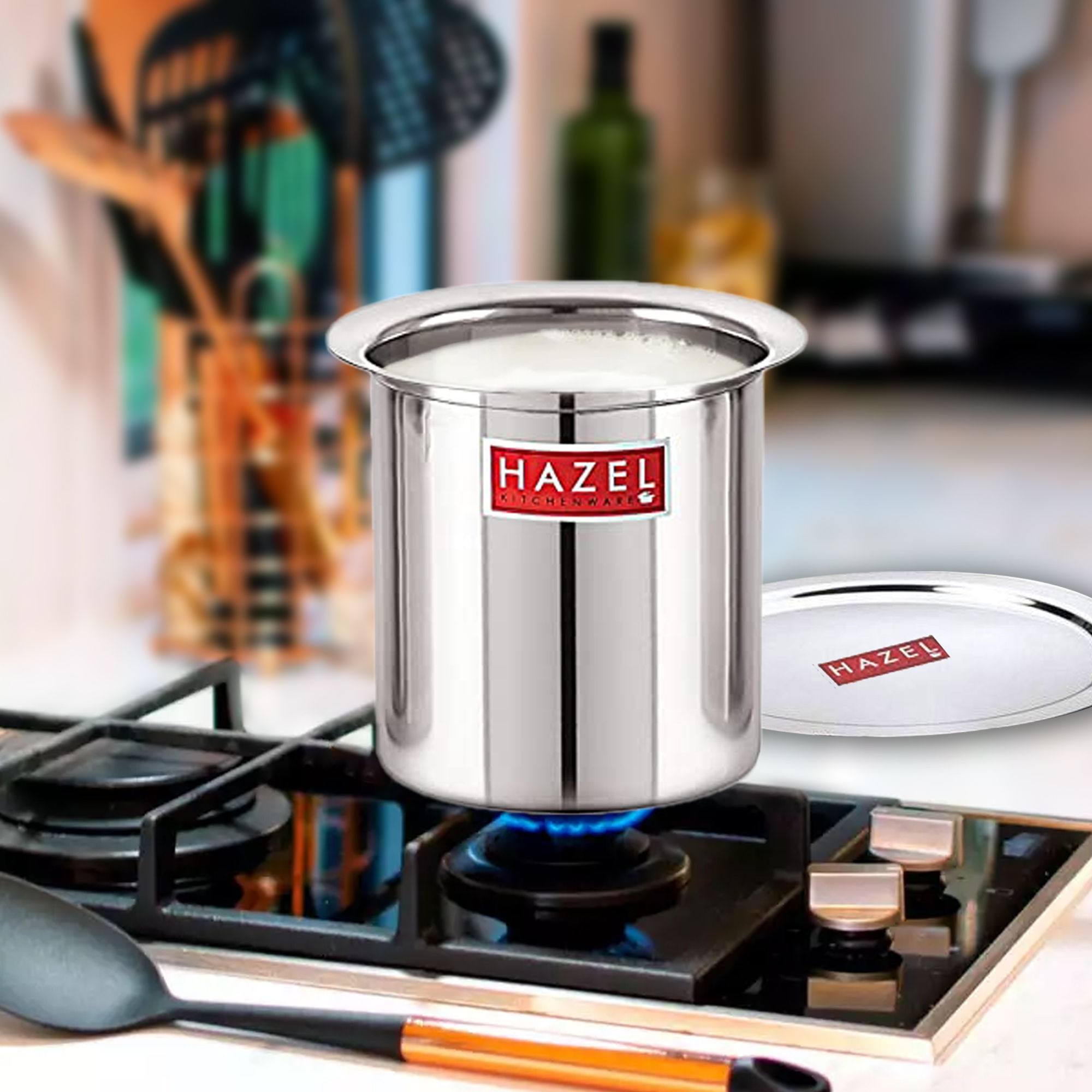 HAZEL Steel Milk Pot with Lid , 1500 ml Stainless Steel Milk Boiler Container , Water Boiling Vessel Gunj for Kitchen view 2