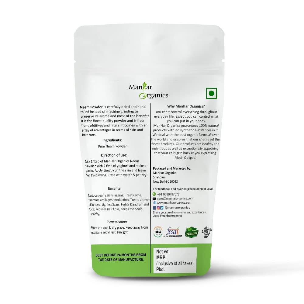 ManHar Organics Neem Powder 1KG | Pure & Natural | Herbal Skin & Hair Care Remedy | Fights Acne, Dandruff & Scalp Issues | No Additives view 2