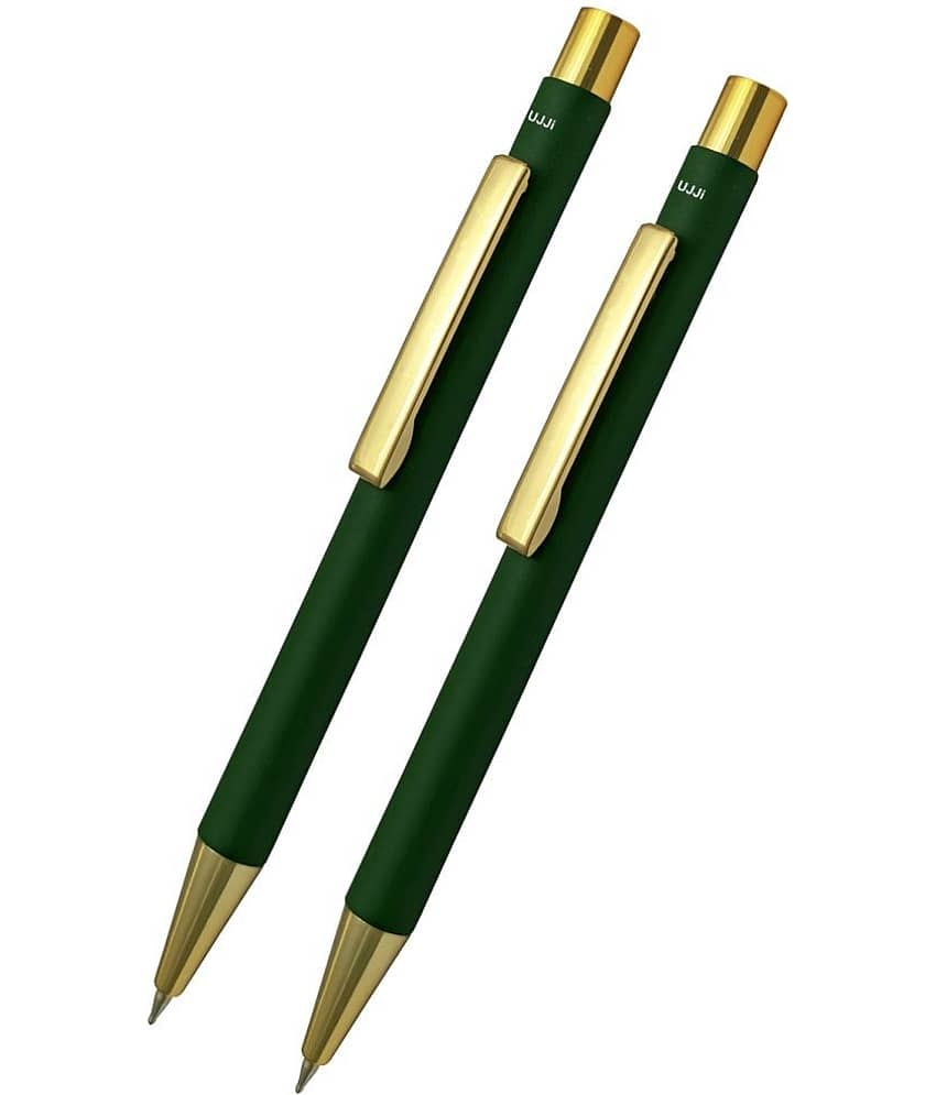 UJJi Green Color Fitted with Medium Point Blue Ink Refill Click ON OFF Pack of 2pcs (Blue Ink) Ball Pen view 2