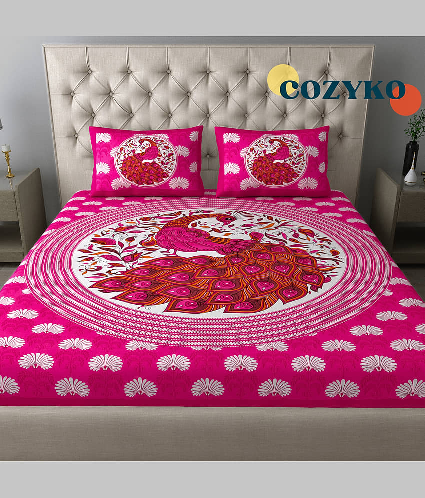 COZYKO Cotton 1 Double Bedsheet with 2 Pillow Covers ( Pink ) view 2