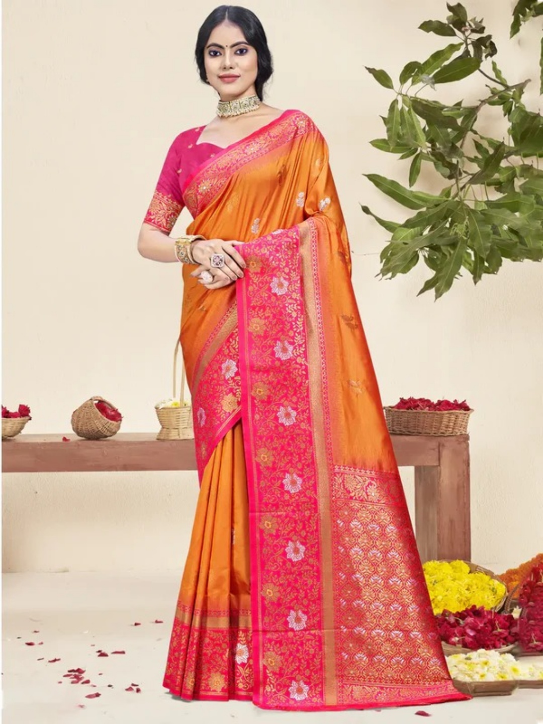 Orange Silk Saree view 2