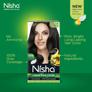 Nisha Creme Hair Color With Natural Henna Extract,100 Grey Coverage Hair Colour ( Natural Black - 30g+30ml) view 2