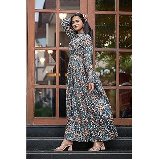 SARINKU Gown Crepe Fabric Dress for Women Ethnic Gown Long One Piece for Girls and Women view 2
