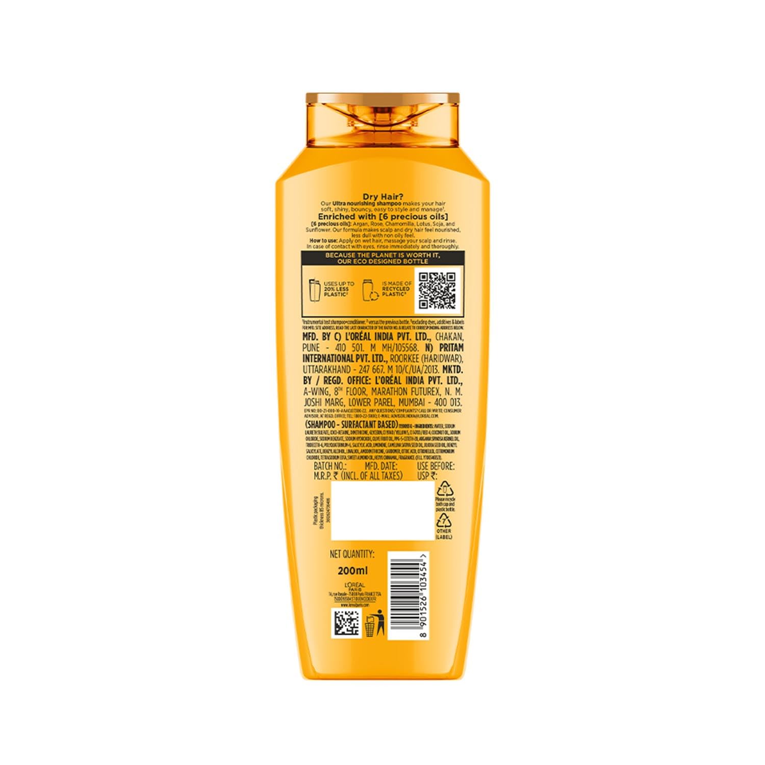 Loreal Paris 6 Oil Nourish Shampoo - Scalp + Hair, Dry & Dull Hair, 180 Ml view 2