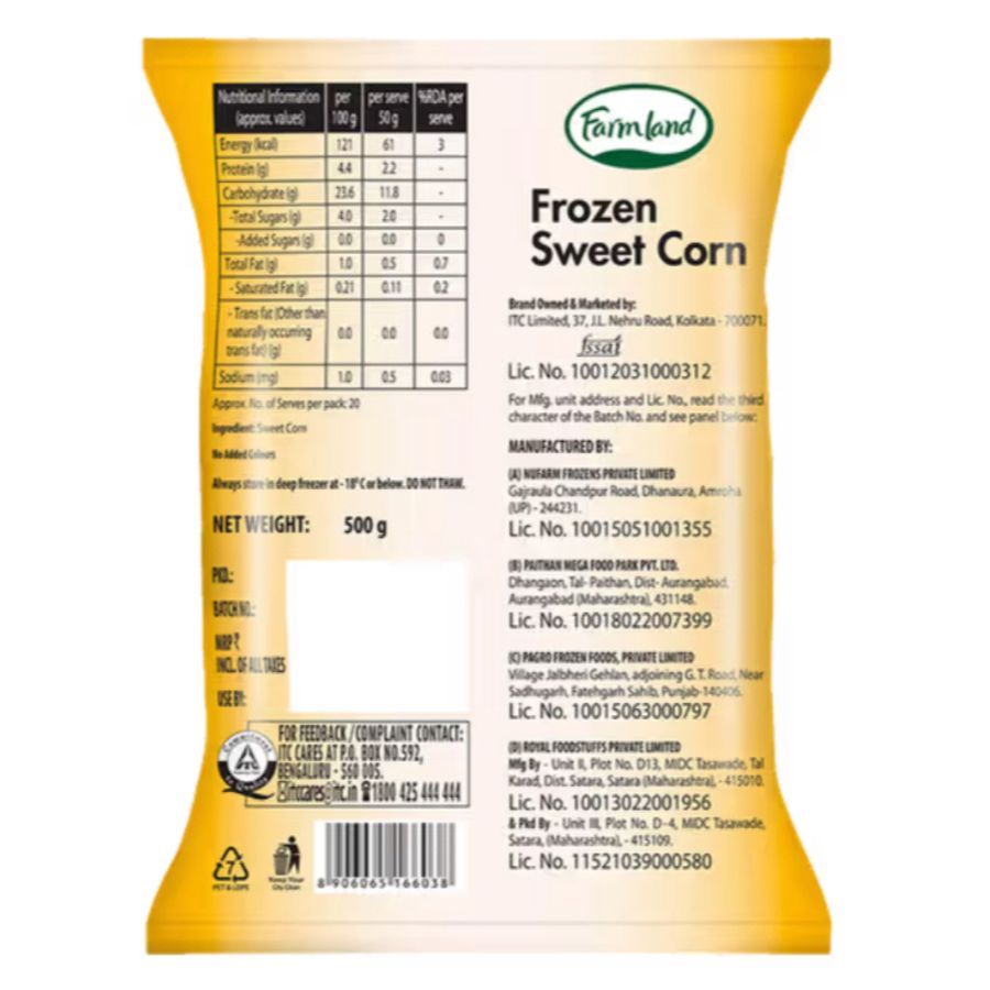 Farmland Frozen Sweet Corn - 500 gm - One pack of frozen sweet corn view 2