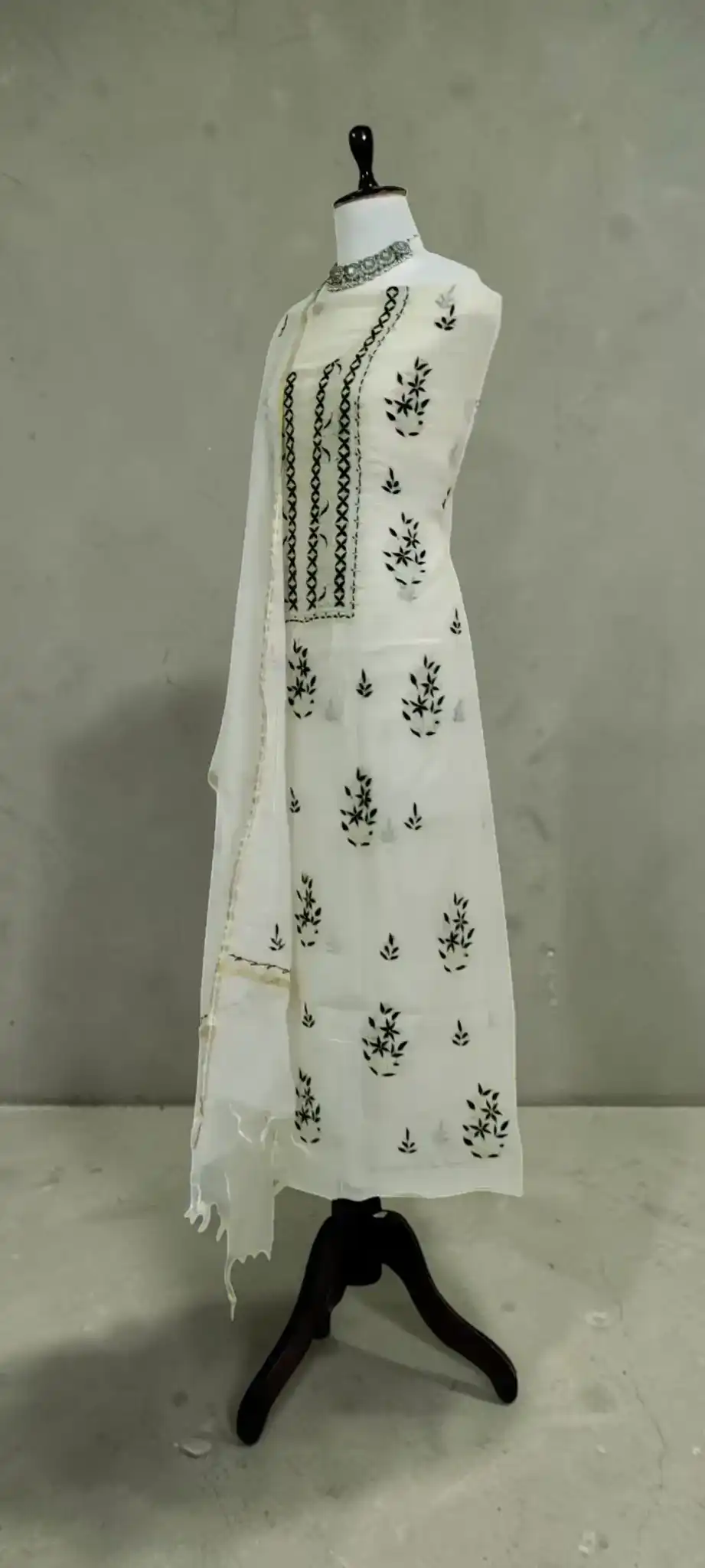 White Chikankari Mul Cotton Dress Material with Dupatta view 2