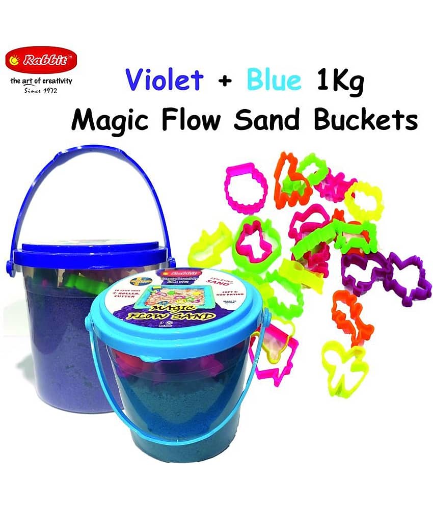 Rabbit 1Kg Magic Flow Sand Buckets Pack of 2 For Kids.(Blue-Purple) view 2