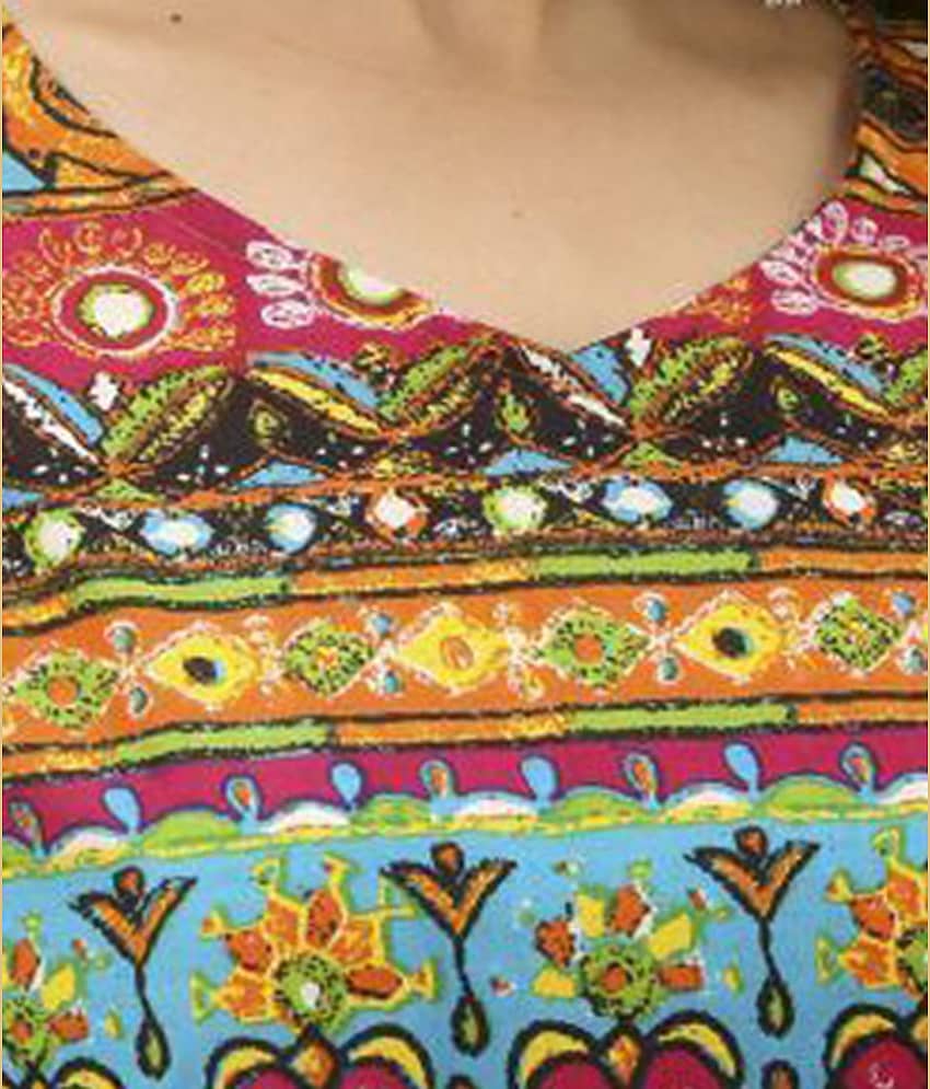 MAHAGEETA - Blue Cotton Women's Flared Kurti ( Pack of 1 ) view 2