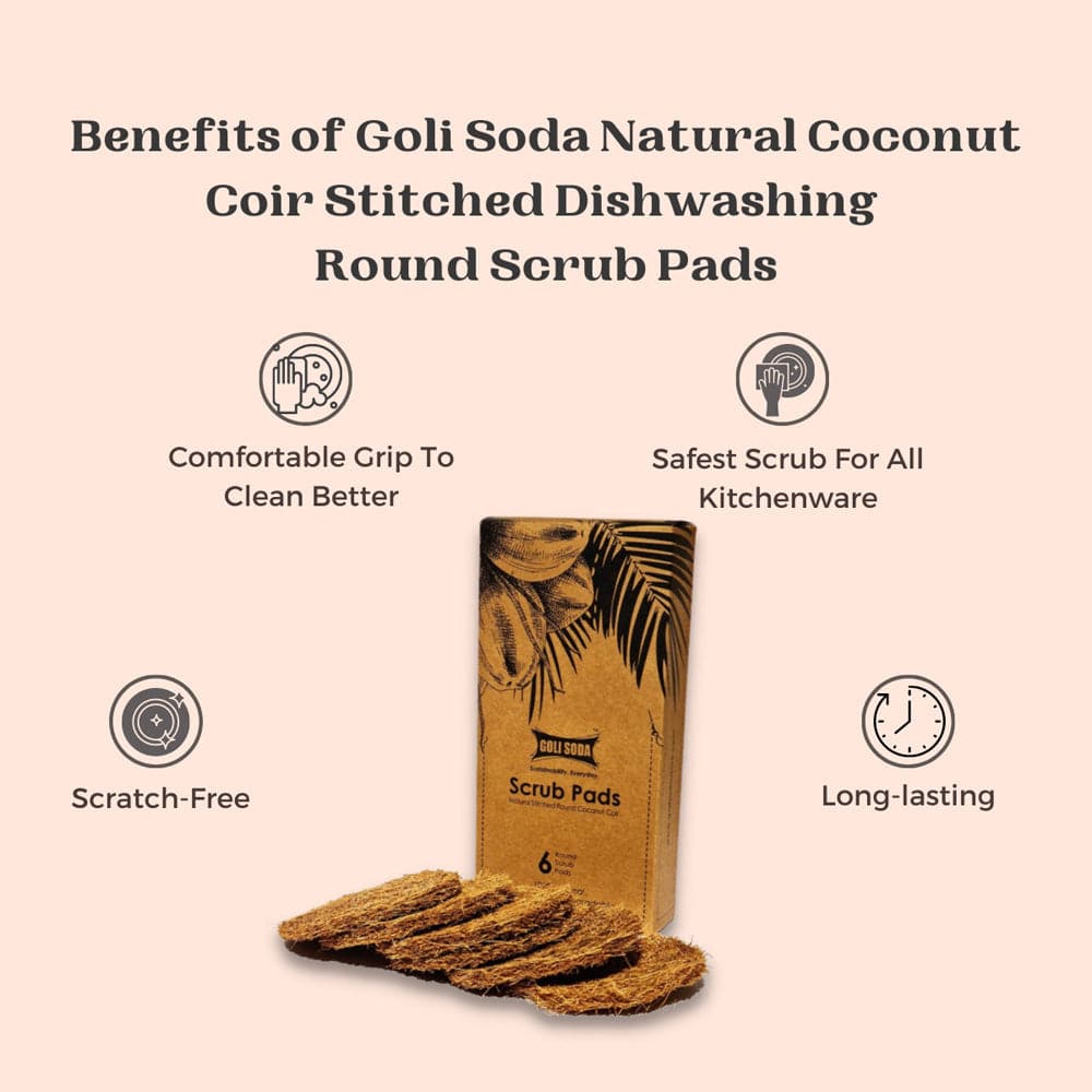 Goli Soda Natural Coconut Coir Round Stitched Dishwashing Scrub Pads - Pack of 6 view 2