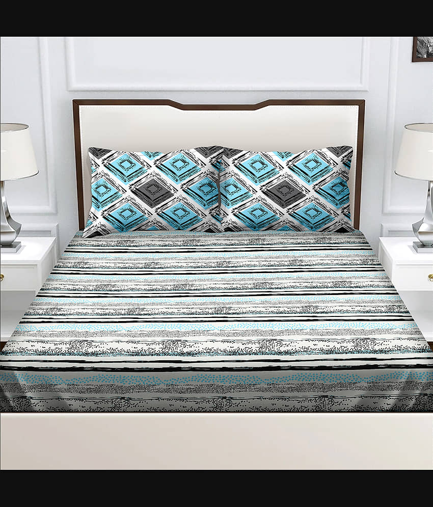 Bella Casa Cotton Queen Bedsheet ( Blue )