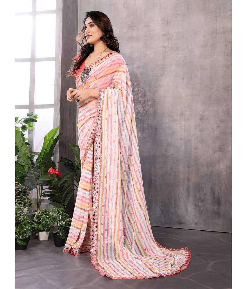 BLEESBURY Georgette Printed Saree With Unstitched Blouse Piece ( Multicolor ) view 2