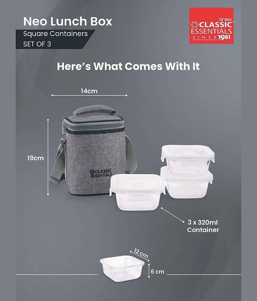 Classic Essentials Glass Square Lunch box set 4 Glass Lunch Box 3 - Container ( Pack of 4 ) view 2