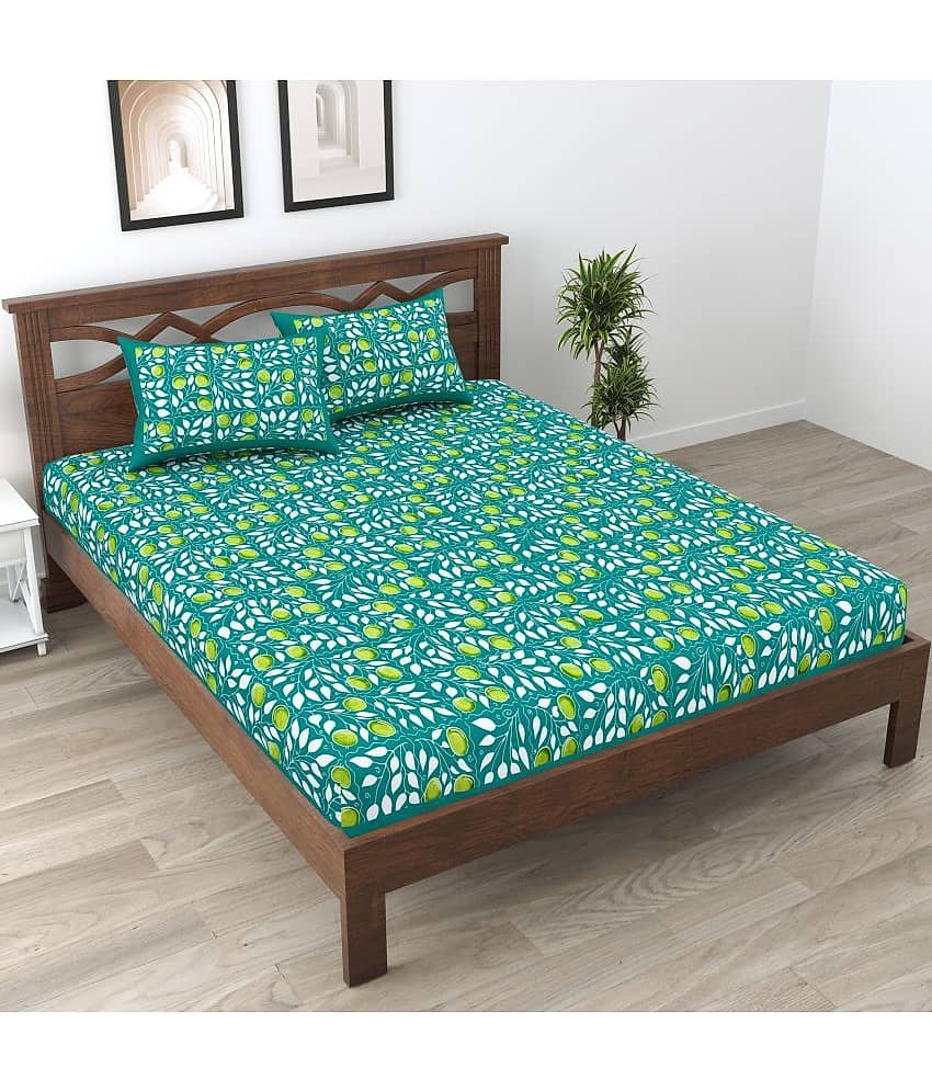 Cosito Cotton 1 Double Bedsheet with 2 Pillow Covers ( Green )