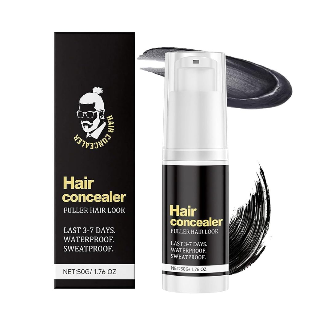 Hair Concealer Black 50g | Instant Hair Thickening & Fuller Look | Waterproof, Sweatproof, Long Lasting 3�7 Days | Easy Brush-On Temporary Hair Color for Thinning Hair & Bald Spots
