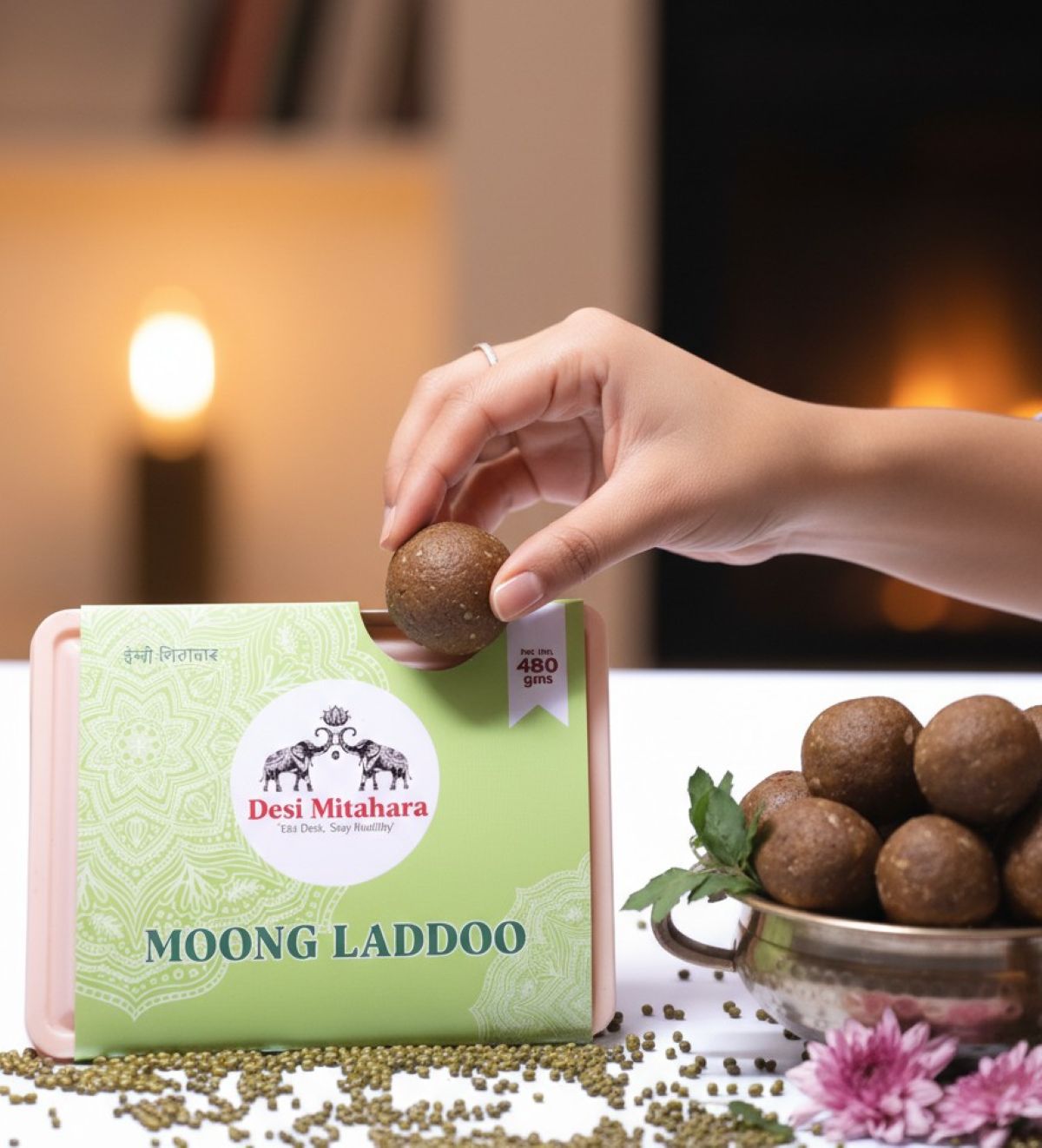 DESI MITAHARA's Moong Ladoo - Made with Moong Dal, Jaggery & Cow Ghee - Traditional Indian Sweet - Healthy, Nutritious Snack - 480g Pack - No Artificial Colours - Suitable for All Ages