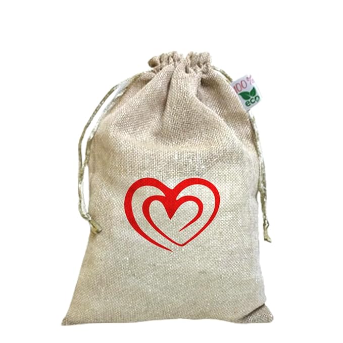 Ivarian - potlis for return gifts, jute potli bags, Drawstring Potli pouches (13x18cms, Heart, Set of 50) view 2