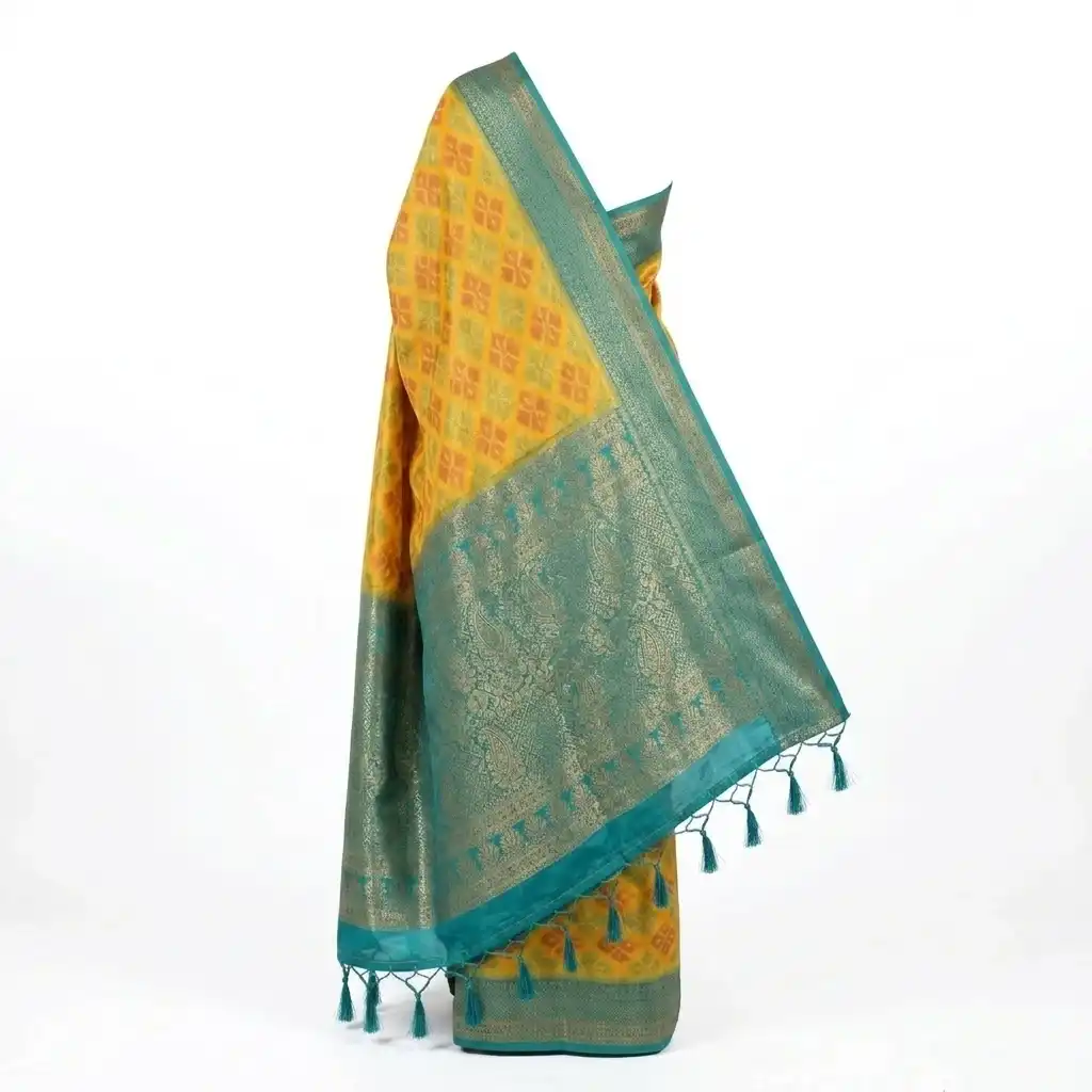 Sambalpuri Yellow Ikat Handloom Saree view 2