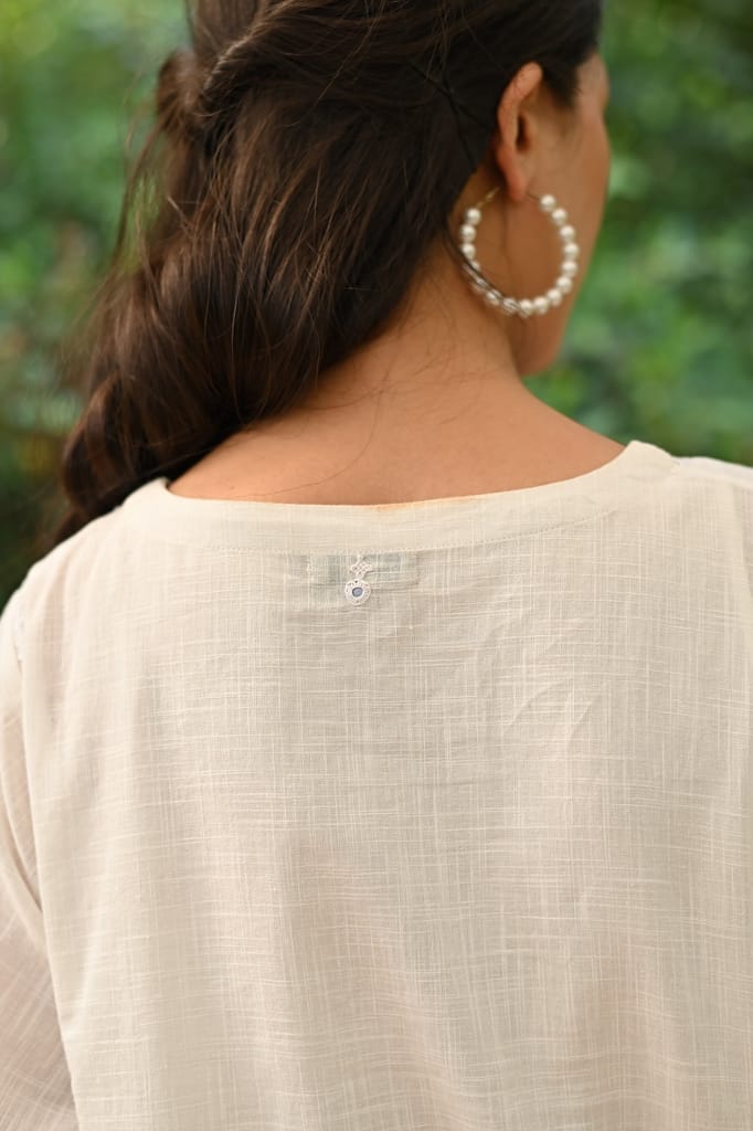 Jasmine Sindhi Hand Embroidered Cotton Round Neck Kurta view 2