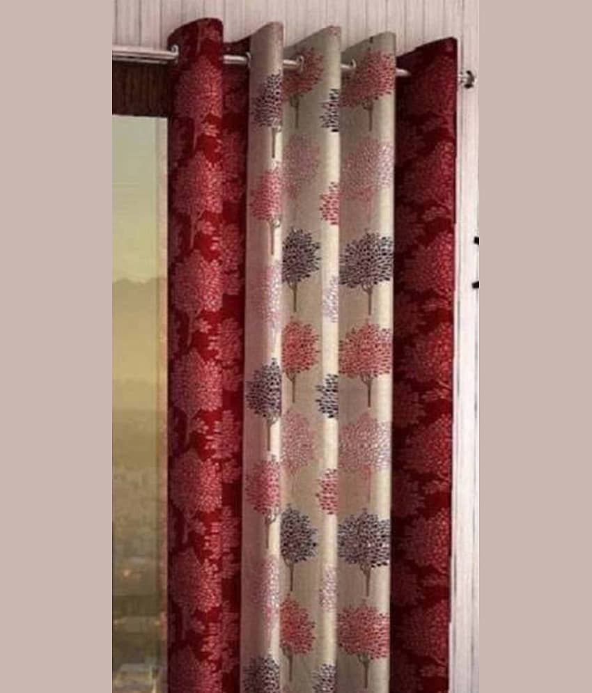 N2C Home Floral Semi-Transparent Eyelet Curtain 9 ft ( Pack of 1 ) - Maroon view 2