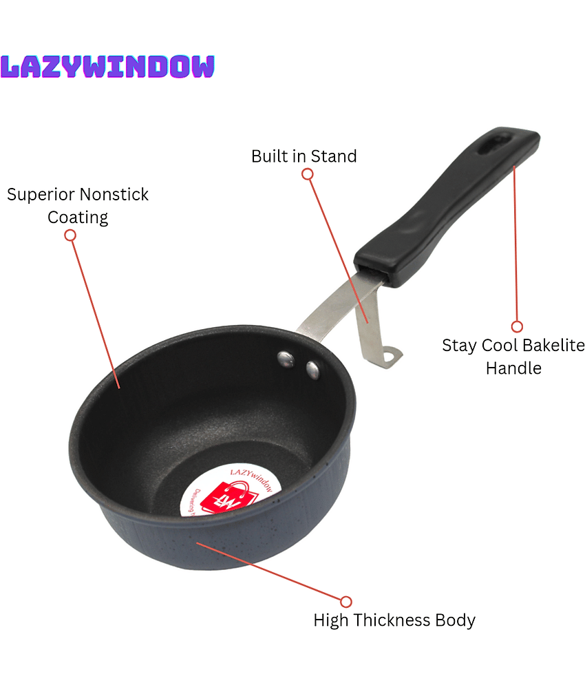LAZYWINDOW LW0074 Non-Stick Hard Anodised Tadka Pan Sandwich Bottom without Lid mm Thickness 11 cm Diameter 0.5 Ltr view 2