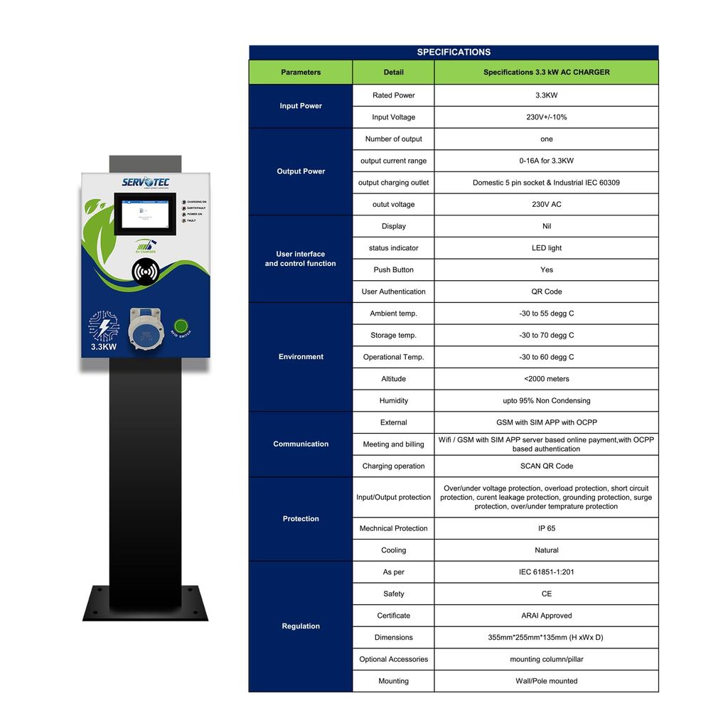 Servotech AC Charger 3.3kW Electric Vehicle Charger: Efficient and Fast Charging for Your EV | Indoor and Outdoor Use | Supports: Electric 2 Wheeler, 3 Wheeler, 4 Wheeler view 2