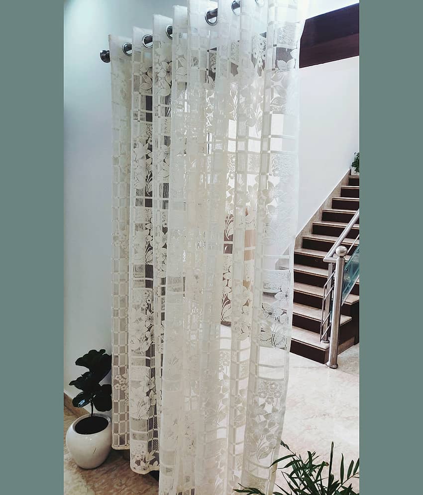 Homefab India Floral Transparent Eyelet Window Curtain 5ft (Pack of 2) - White view 2
