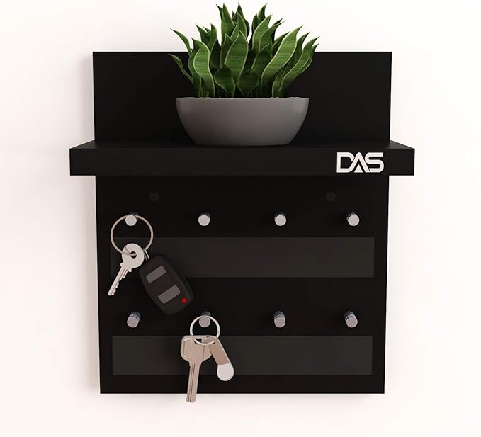 DAS Wall Mounted Home Dcor Key Chain Holder/Organizer Key Hooks with Wall Shelf Display Rack Classic Series Black (8 Knobs)- Larose