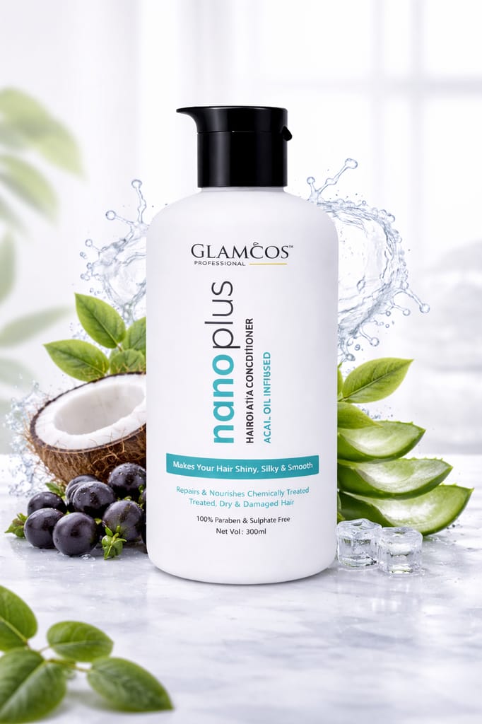 Glamcos Professional Nano Plastia Hair Conditioner | Acai Oil Infused | Deep Nourishing & Repair Conditioner for Chemically Treated & Damaged Hair | Smooth, Silky & Frizz-Free | Sulphate & Paraben Free – 300ml view 2