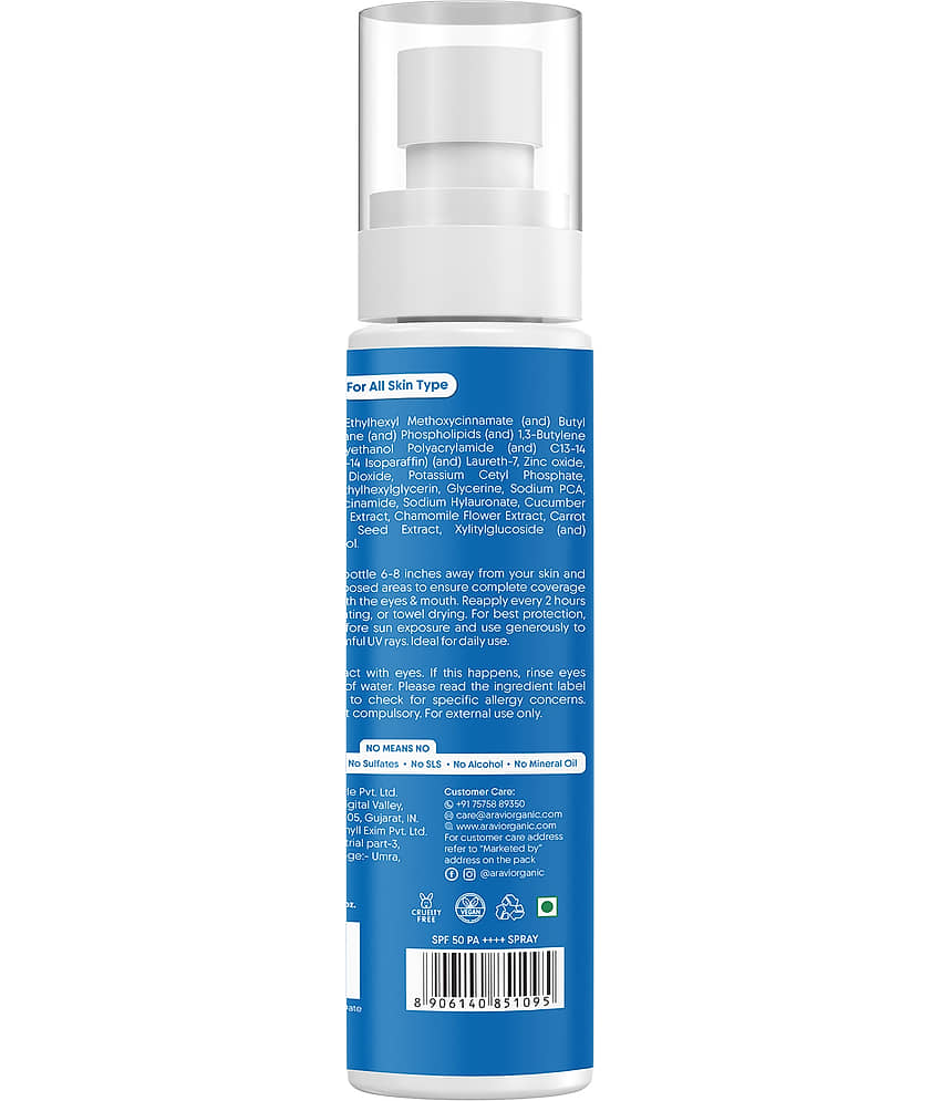 Aravi Organic Sunscreen , SPF 50 PA++++ Dual Mineral Sunscreen Body Spray with Zinc Oxide , 100 ml view 2