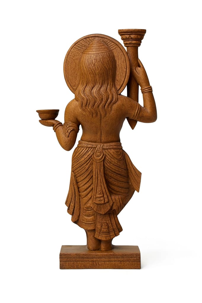 Divine Grace – Handcrafted Wooden Vishnu Lamp Bearer Idol view 2