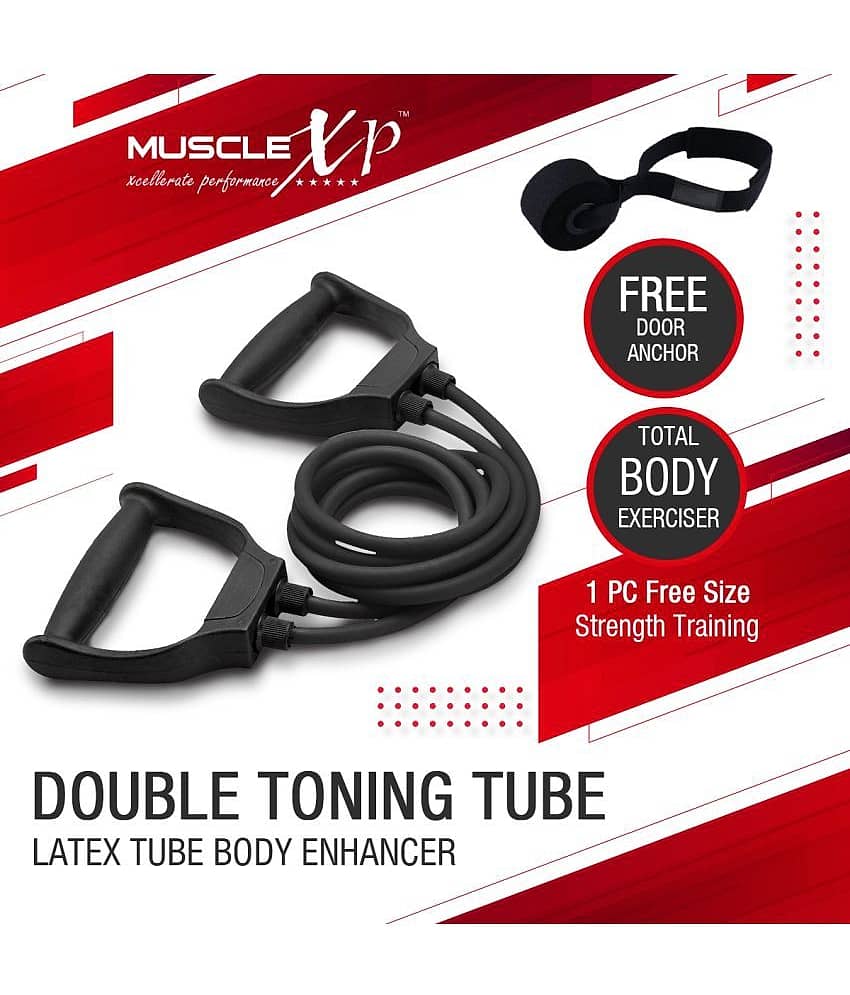 MuscleXP DrFitness+ Double Toning Tube Latex Tube Body Enhancer For Women & Men with Door Anchor, Workout, Home Gym and Toning, For Arms, Legs, Shoulders (Black) view 2
