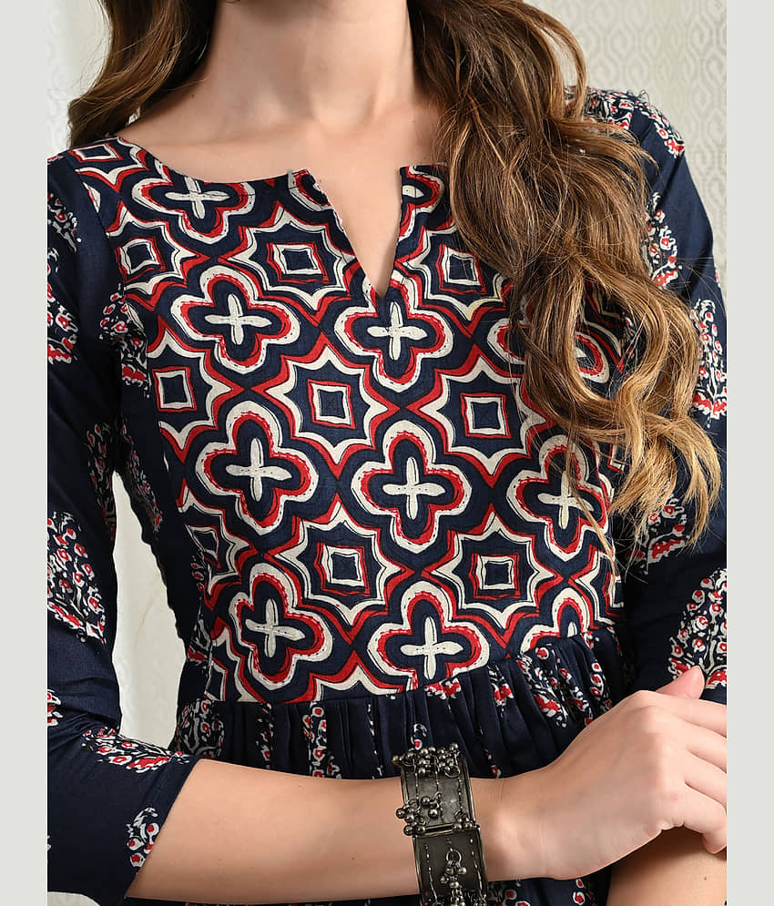 AMTHI Navy Blue Anarkali Cotton Women's Stitched Ethnic Gown ( Pack of 1 ) view 2